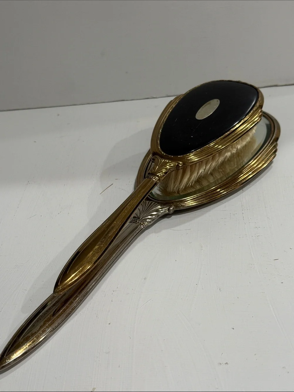 Vintage Art Deco Vanity Set Mirror & Brush Black Gold 1920’s
